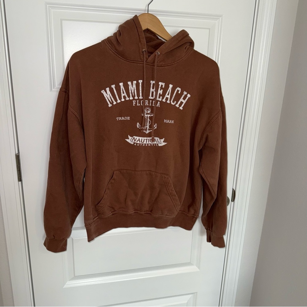 Vintage Brown Hoodie - Miami Beach Graphic
